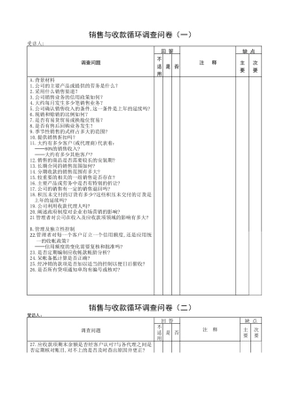 财务表格销售与收款循环问卷