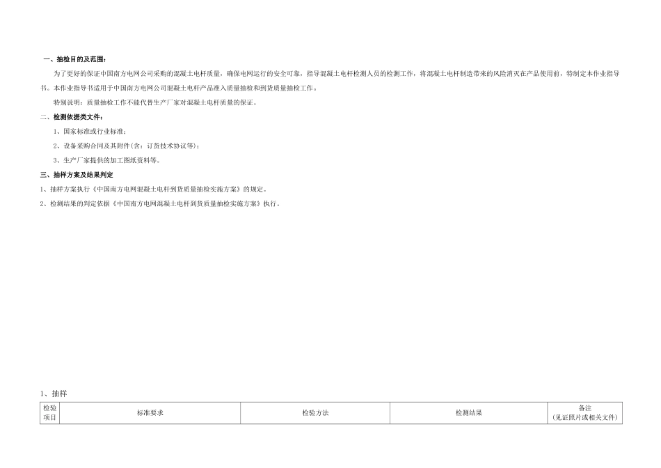 以风险体系建设为核心的混凝土电杆产品质量抽检作业指导书_第1页