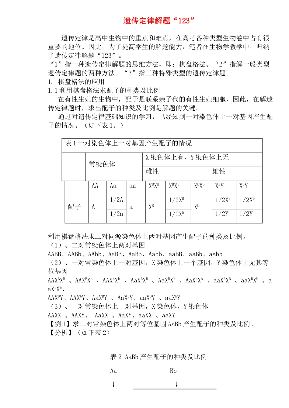 高中生物  遗传定律解题“123”素材 新人教版必修2_第1页