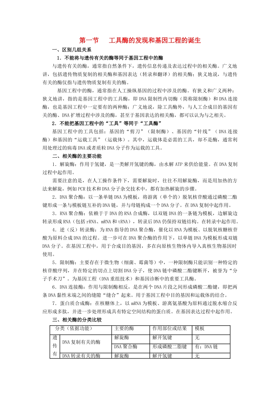 高中生物 1.1《工具酶的发现和基因工程的诞生》素材 浙科版选修3_第1页