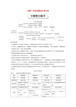 高中生物 专题1 传统发酵技术的应用专题整合提升同步备课教学案 新人教版选修1-新人教版高二选修1生物教学案