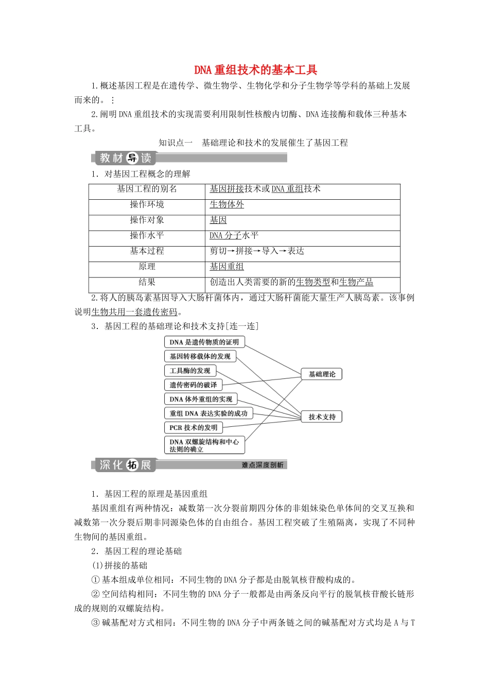 高中生物 专题1 基因工程 1 DNA重组技术的基本工具学案 新人教版选修3-新人教版高二选修3生物学案_第1页