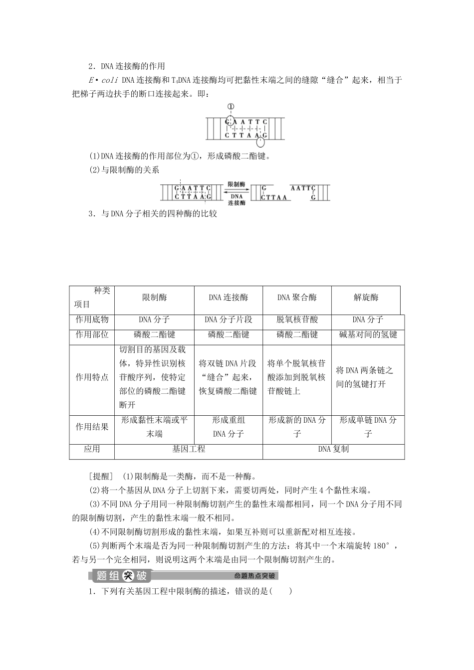 高中生物 专题1 基因工程 1 DNA重组技术的基本工具学案 新人教版选修3-新人教版高二选修3生物学案_第3页