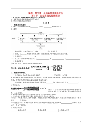 高中生物 5.2生态系统传的能量流动导学案 新人教版必修3-新人教版高二必修3生物学案
