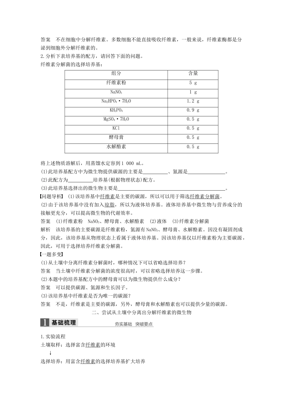 高中生物 专题2 微生物的培养与应用 第7课时 分解纤维素的微生物的分离同步备课教学案 新人教版选修1-新人教版高二选修1生物教学案_第3页