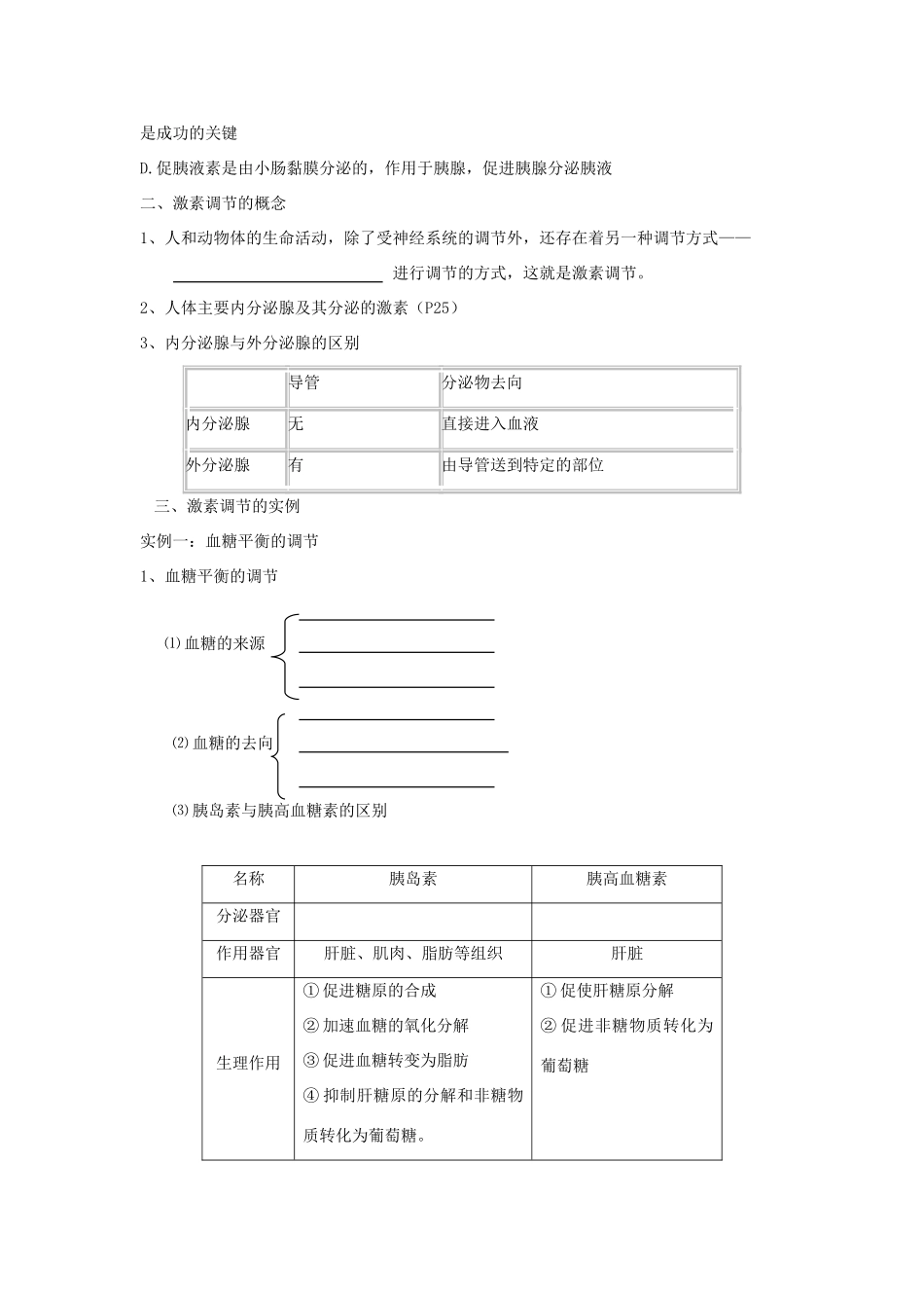 高中生物 2.2通过激素的调节学案1 新人教版必修3-新人教版高二必修3生物学案_第2页