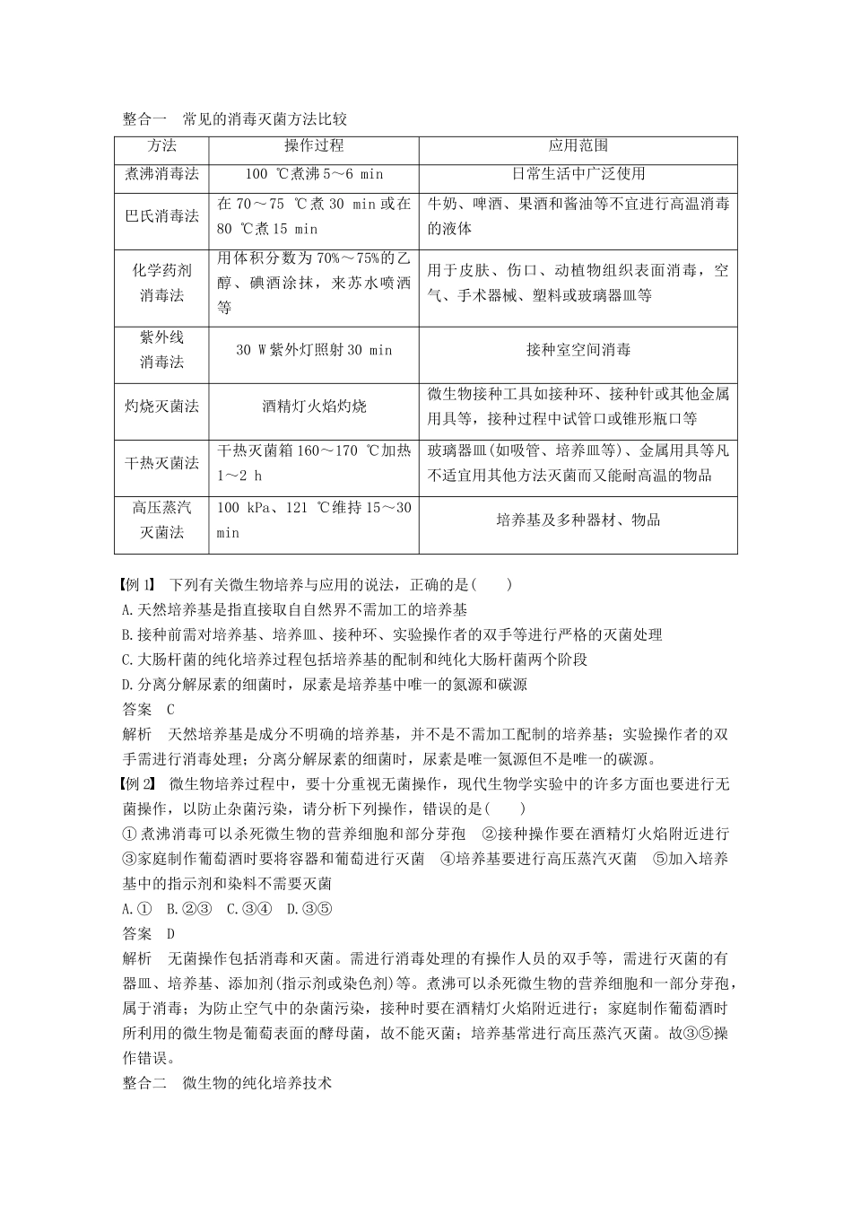 高中生物 专题2 微生物的培养与应用专题整合提升同步备课教学案 新人教版选修1-新人教版高二选修1生物教学案_第2页