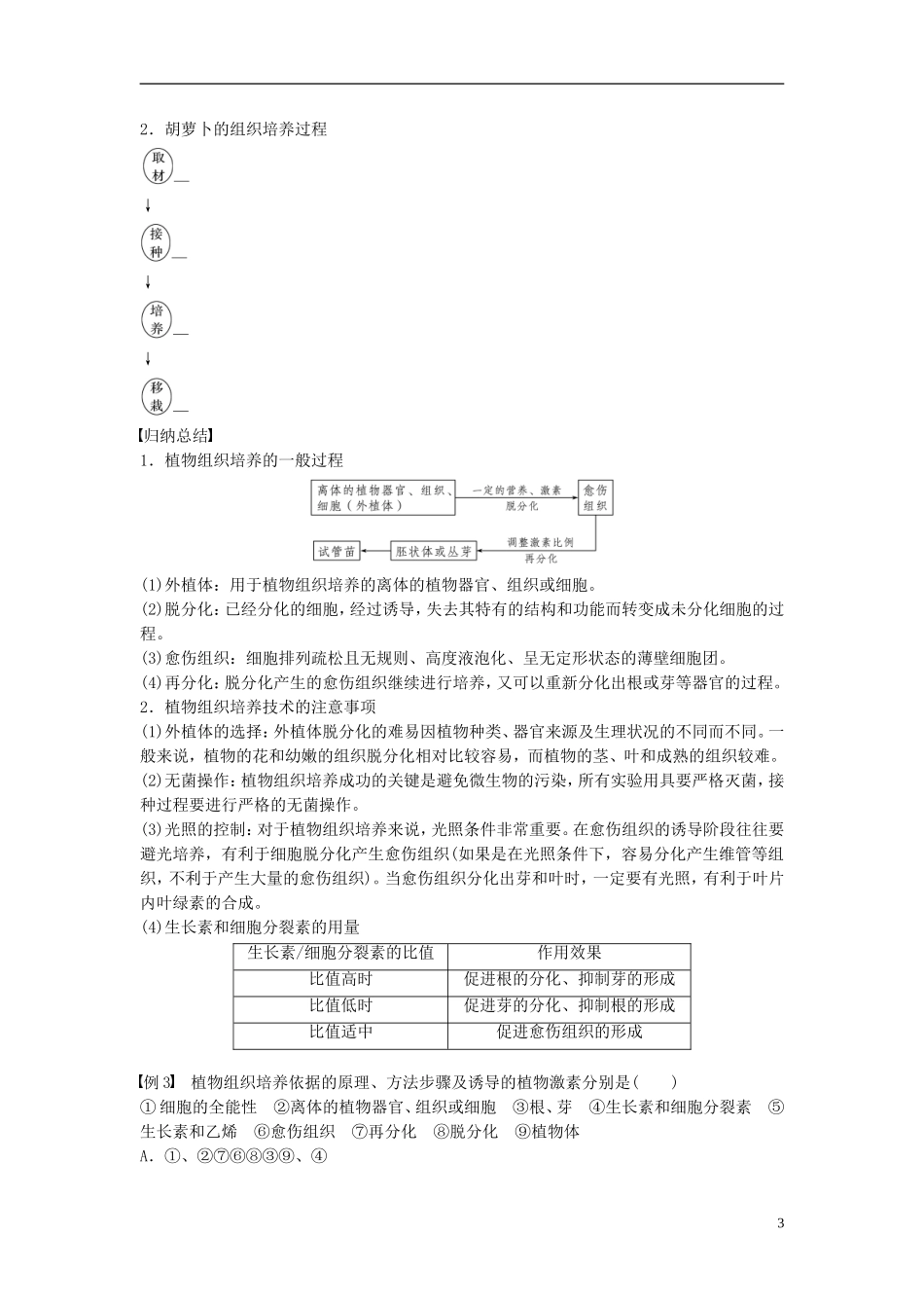 高中生物 专题2 细胞工程 2.1 植物细胞工程 2.1.1 植物细胞工程的基本技术学案 新人教版选修3-新人教版高二选修3生物学案_第3页