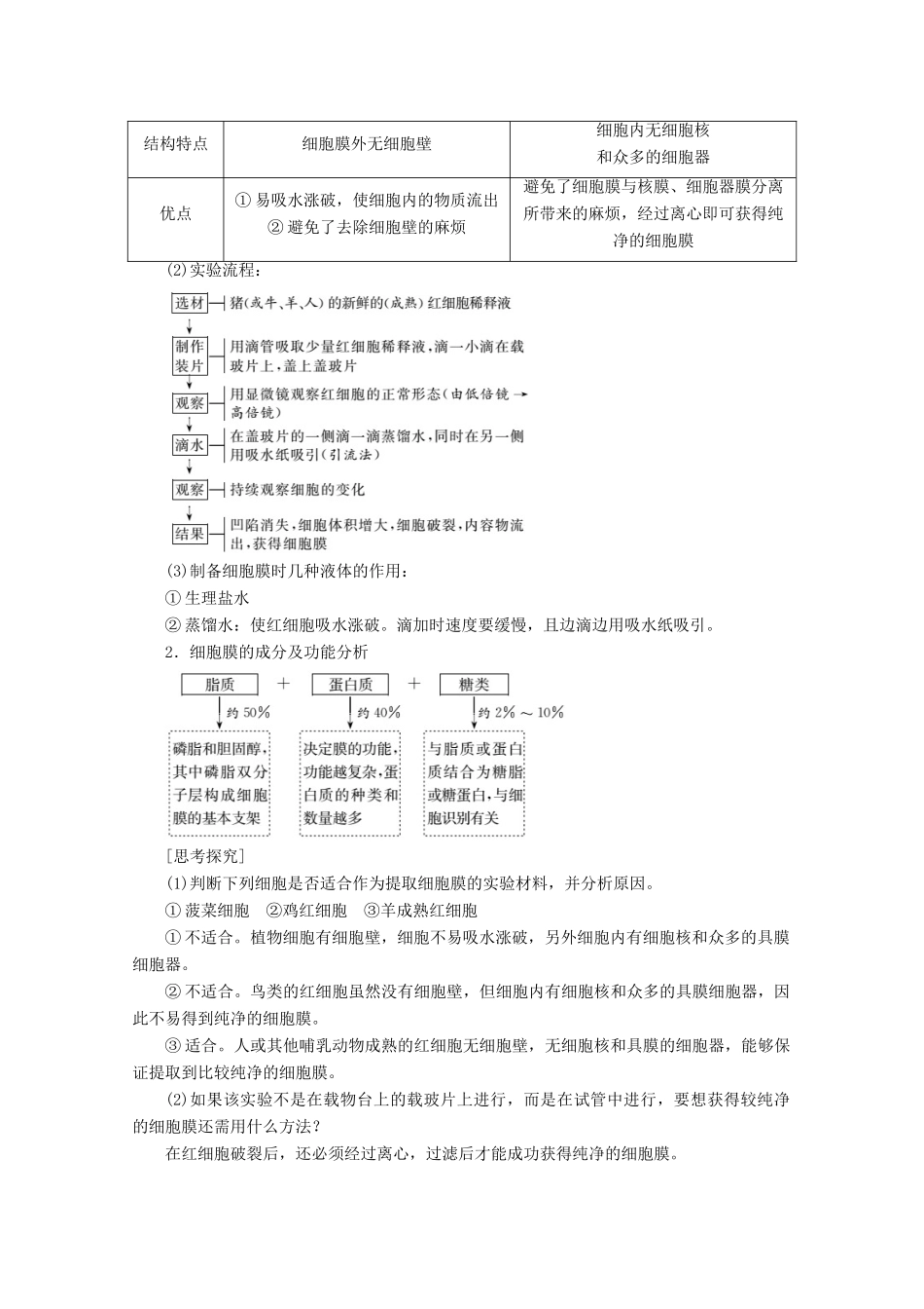 高中生物 第3章 第1节 细胞膜——系统的边界教学案（含解析）新人教版必修1-新人教版高一必修1生物教学案_第3页