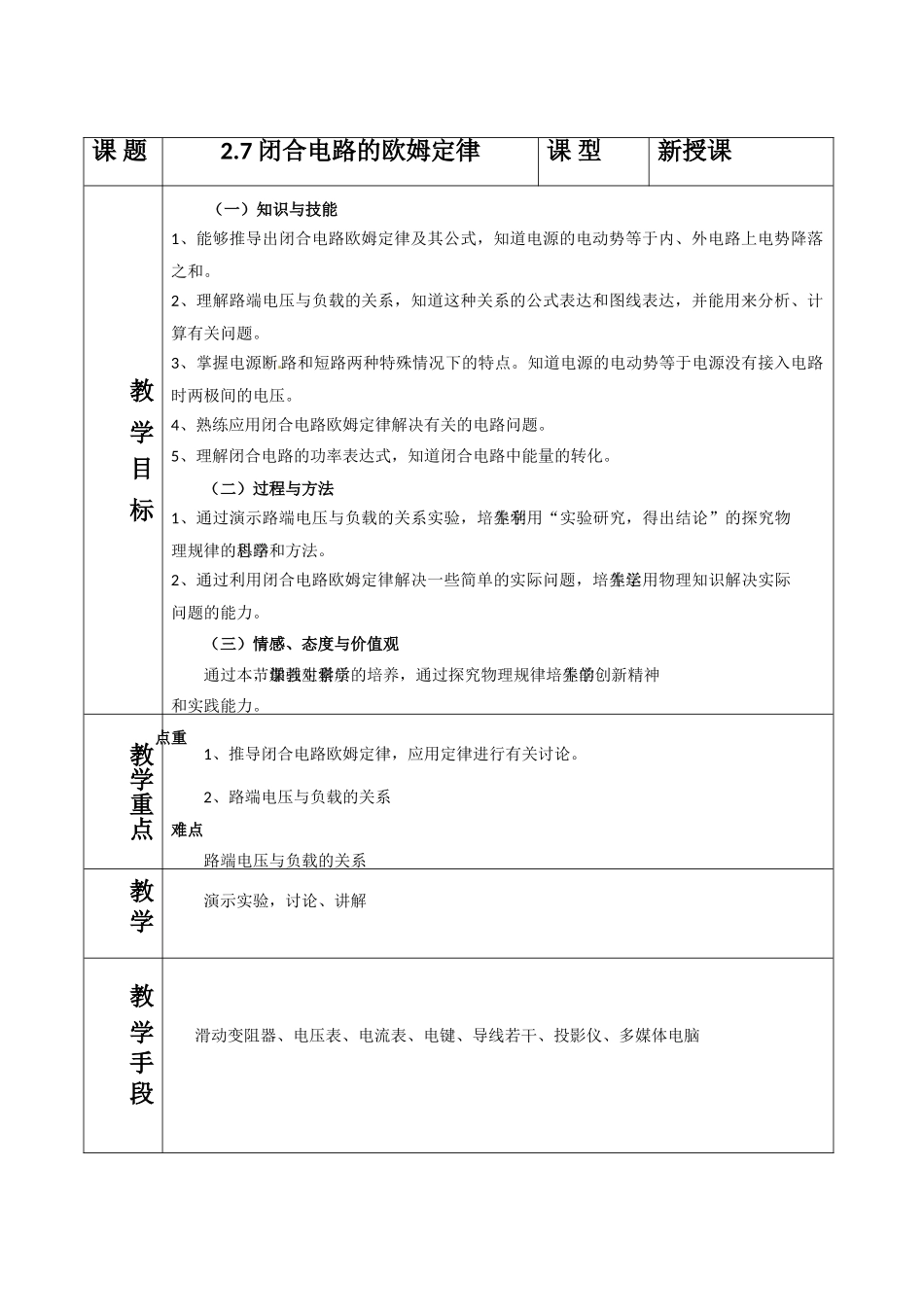 高中物理 闭合电路的欧姆定律教案5 新人教版选修3_第1页
