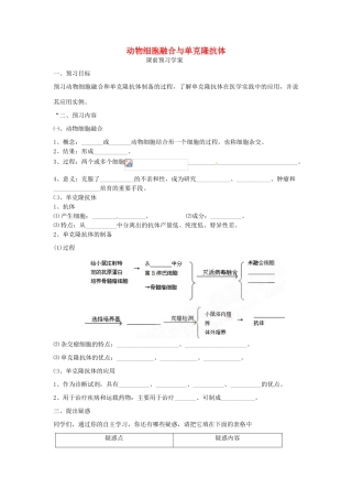 高中生物 专题2 细胞工程 2.2 动物细胞工程 2.2.2 动物细胞融合与单克隆抗体（第2课时）预习学案 新人教版选修3-新人教版高二选修3生物学案