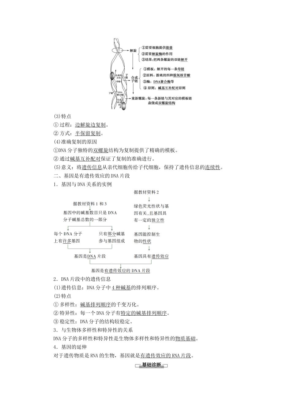 高中生物 第3章 基因的本质 第3节 DNA的复制 第4节 基因通常是有遗传效应的DNA片段教学案 新人教版必修第二册-新人教版高一第二册生物教学案_第2页