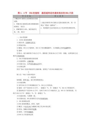 高中生物 第3章 基因的本质 第3节 DNA的复制 第4节 基因通常是有遗传效应的DNA片段教学案 新人教版必修第二册-新人教版高一第二册生物教学案