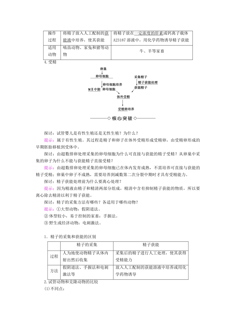 高中生物 第3章 胚胎工程 3.2 体外受精和早期胚胎培养学案 新人教版选修3-新人教版高二选修3生物学案_第2页