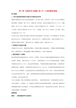 高中生物 第1章 生物科学与健康 第3节 人体的器官移植导学案 新人教版选修2-新人教版高二选修2生物学案