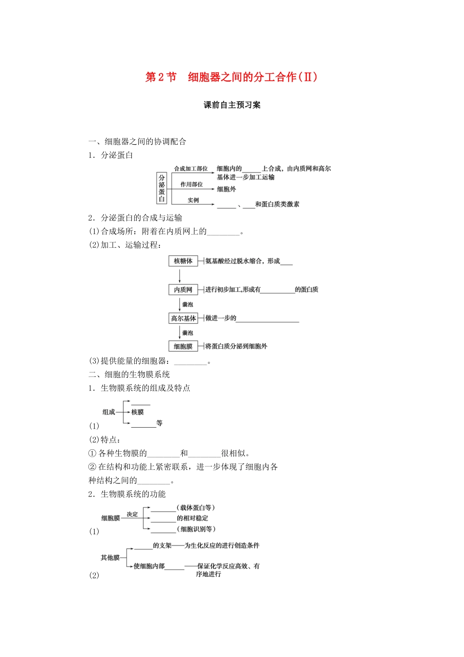 高中生物 第3章 细胞的基本结构 第2节 细胞器之间的分工合作（Ⅱ）学案 新人教版必修1-新人教版高一必修1生物学案_第1页