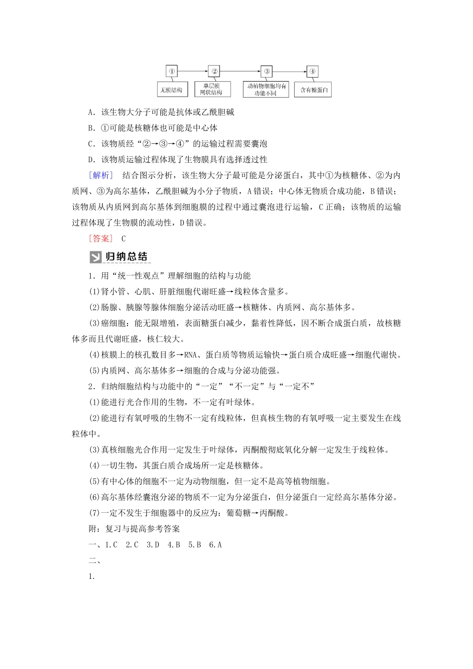 高中生物 第3章 细胞的基本结构章末整合提升教学案 新人教版必修1-新人教版高一必修1生物教学案_第2页