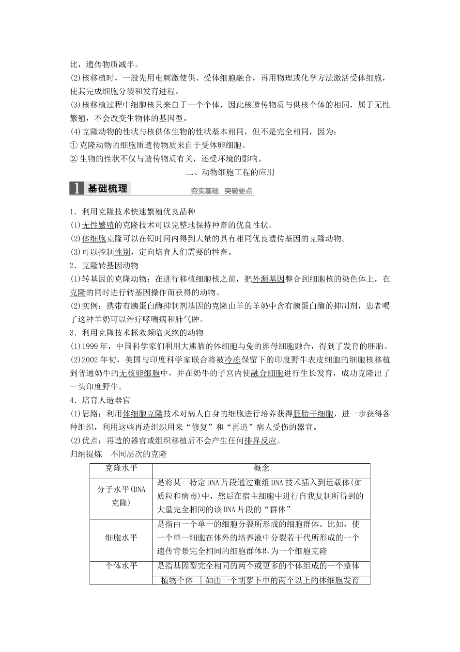 高中生物 第3章 细胞工程 第2节 动物细胞工程 第2课时 体细胞克隆技术和动物细胞工程的应用同步备课教学案 北师大版选修3-北师大版高二选修3生物教学案_第3页