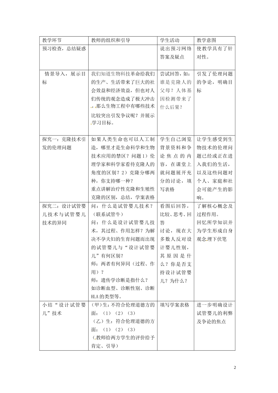 高中生物 专题4 生物技术的安全性和伦理问题 4.2 关注生物技术的伦理问题（第2课时）预习学案 新人教版选修3-新人教版高二选修3生物学案_第2页