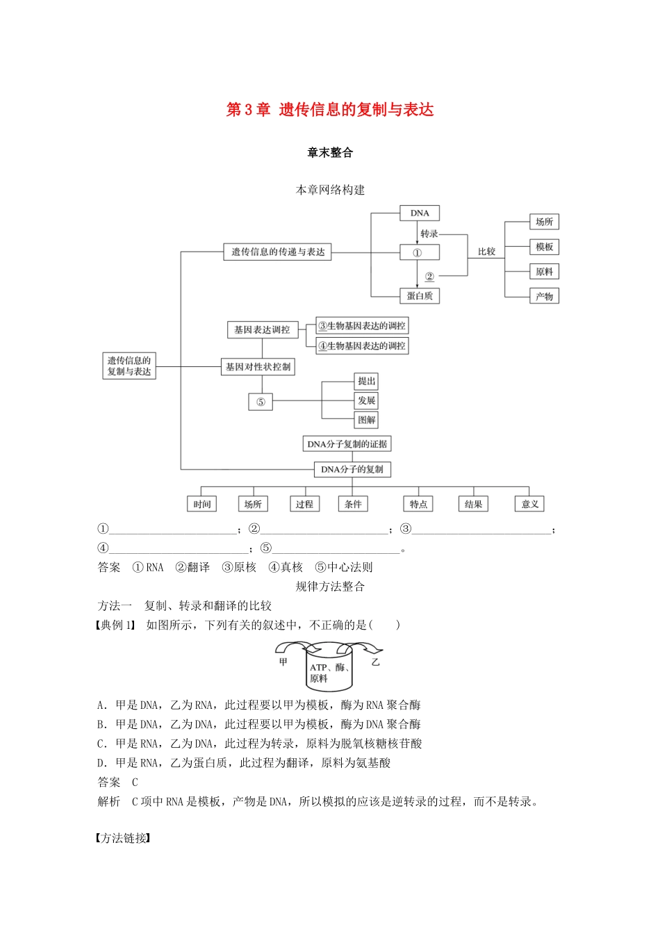 高中生物 第3章 遗传信息的复制与表达章末整合教学案 北师大版必修2-北师大版高一必修2生物教学案_第1页