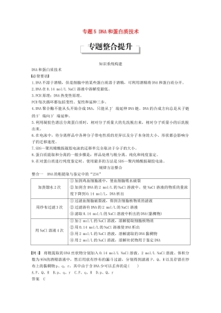 高中生物 专题5 DNA和蛋白质技术专题整合提升同步备课教学案 新人教版选修1-新人教版高二选修1生物教学案