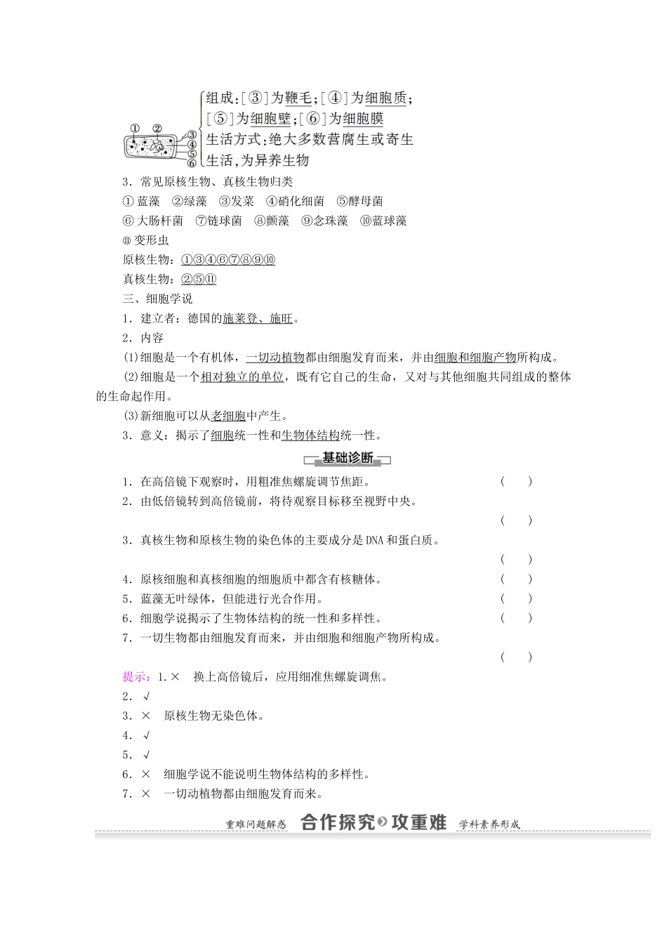 高中生物 第1章 走进细胞 第2节 细胞的多样性和统一性学案 新人教版必修1-新人教版高一必修1生物学案_第2页