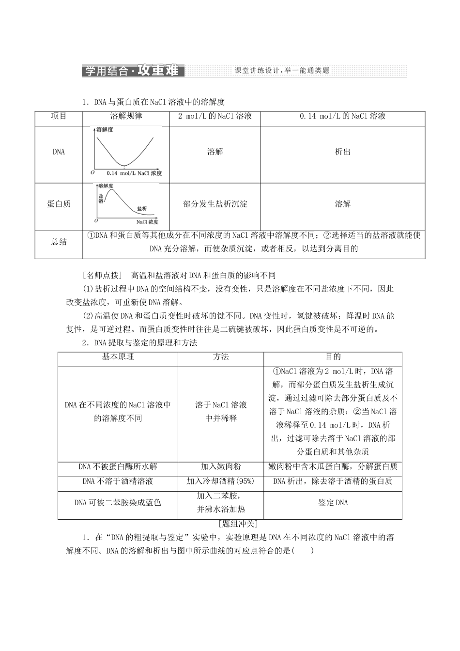 高中生物 专题5 课题1 DNA的粗提取与鉴定教学案（含解析）新人教版选修1-新人教版高二选修1生物教学案_第3页