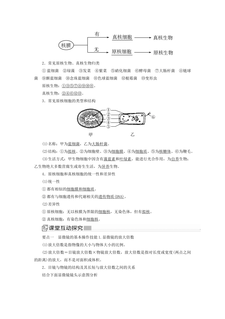 高中生物 第1章 走近细胞 1-2 细胞的多样性和统一性教学案 新人教版必修1-新人教版高一必修1生物教学案_第3页