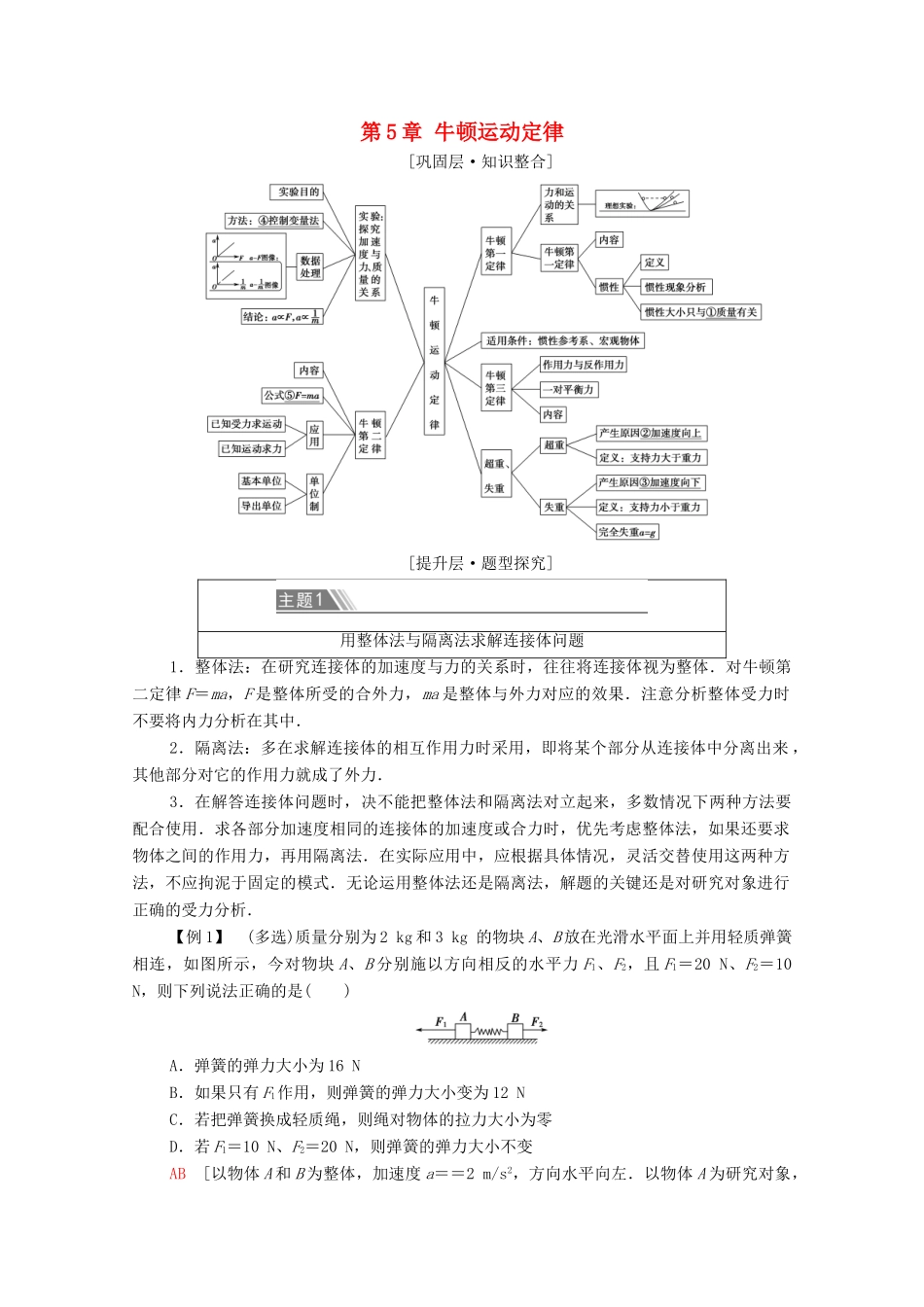 高中物理 第5章 牛顿运动定律章末综合提升学案 鲁科版必修第一册-鲁科版高中第一册物理学案_第1页