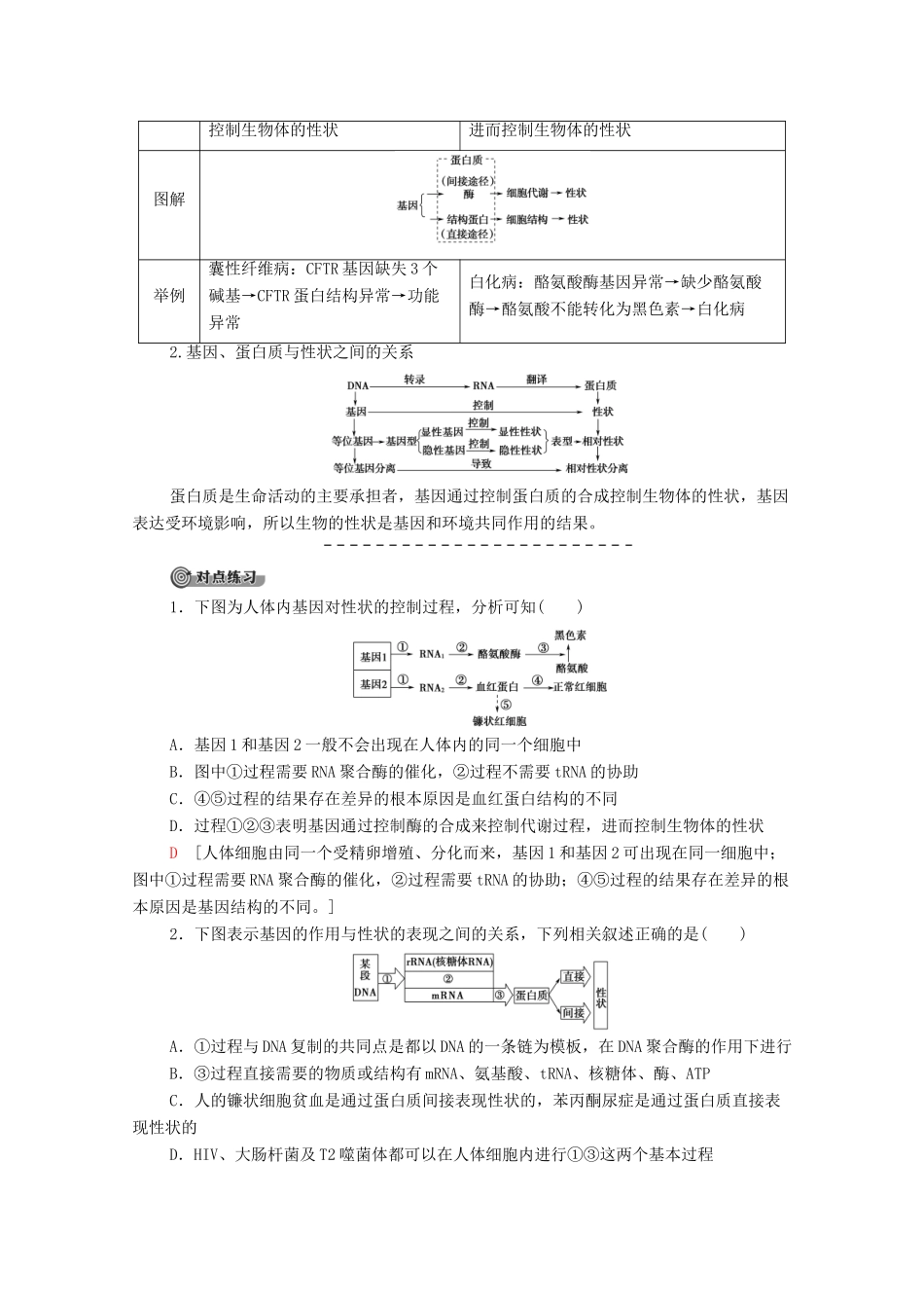 高中生物 第4章 基因的表达 第2节 基因表达与性状的关系教学案 新人教版必修第二册-新人教版高一第二册生物教学案_第3页