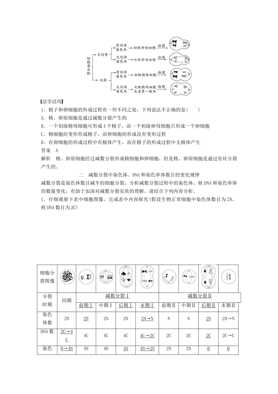 高中生物 第2章 遗传信息传递的结构基础 第3课时 染色体在减数分裂中的行为(Ⅱ)教学案 北师大版必修2-北师大版高一必修2生物教学案_第3页