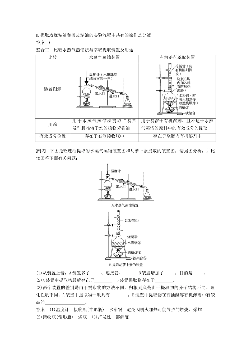 高中生物 专题6 植物有效成分的提取专题整合提升同步备课教学案 新人教版选修1-新人教版高二选修1生物教学案_第3页