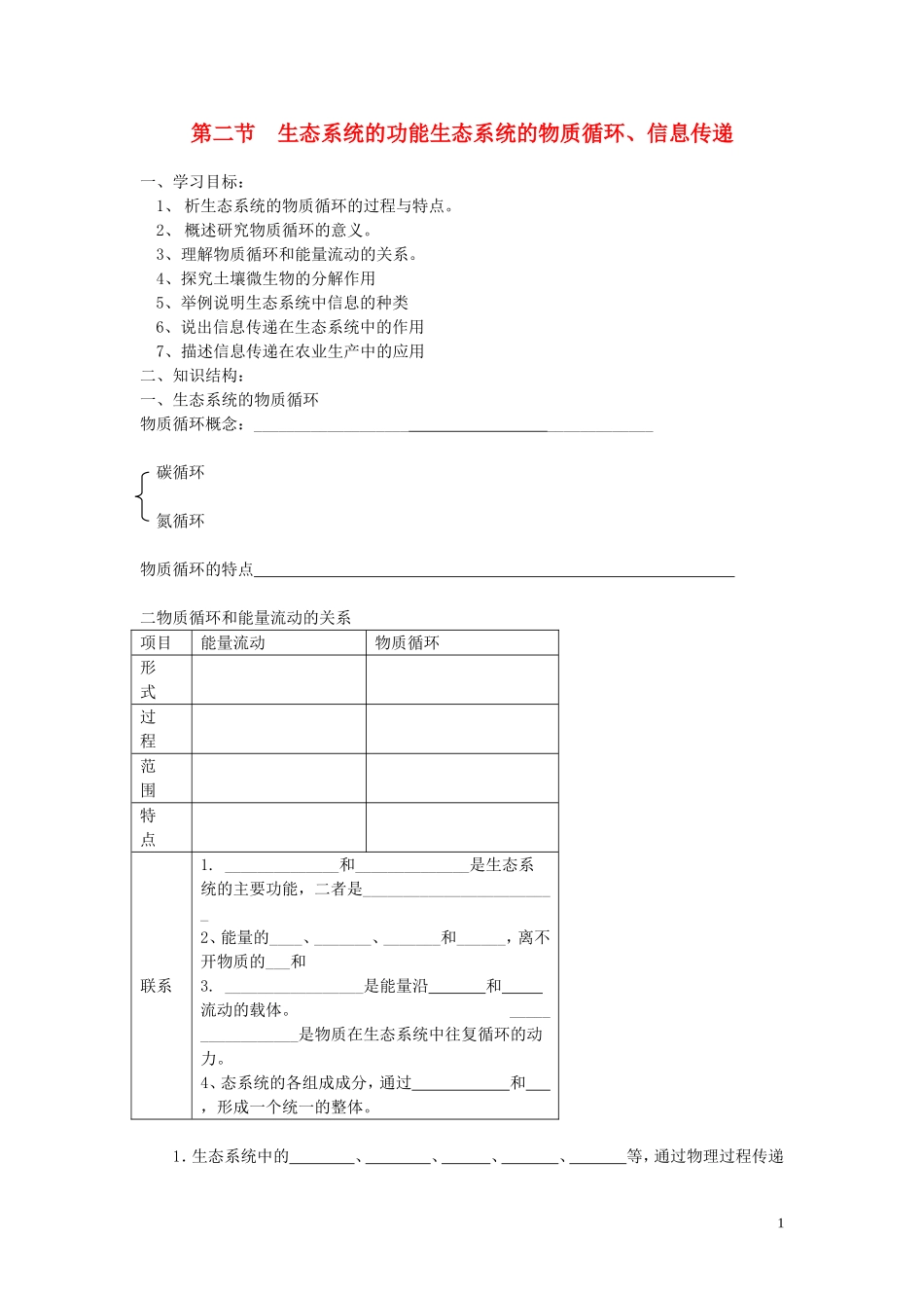 高中生物 生态系统的功能 学案1 中图版必修3_第1页