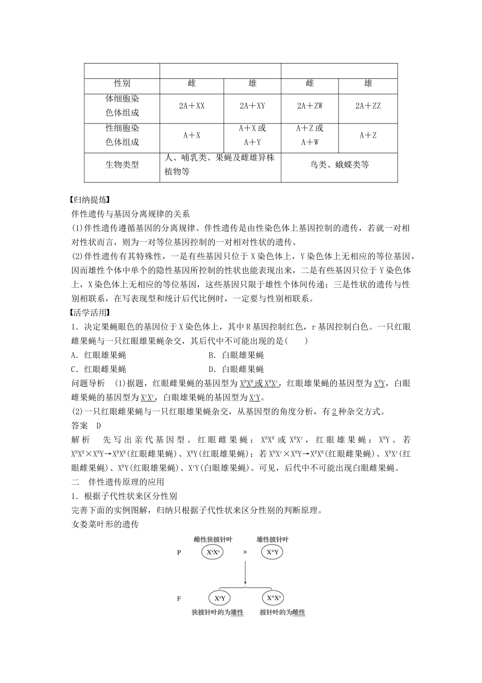 高中生物 第4章 遗传信息的传递规律 第17课时 果蝇的伴性遗传教学案 北师大版必修2-北师大版高一必修2生物教学案_第3页