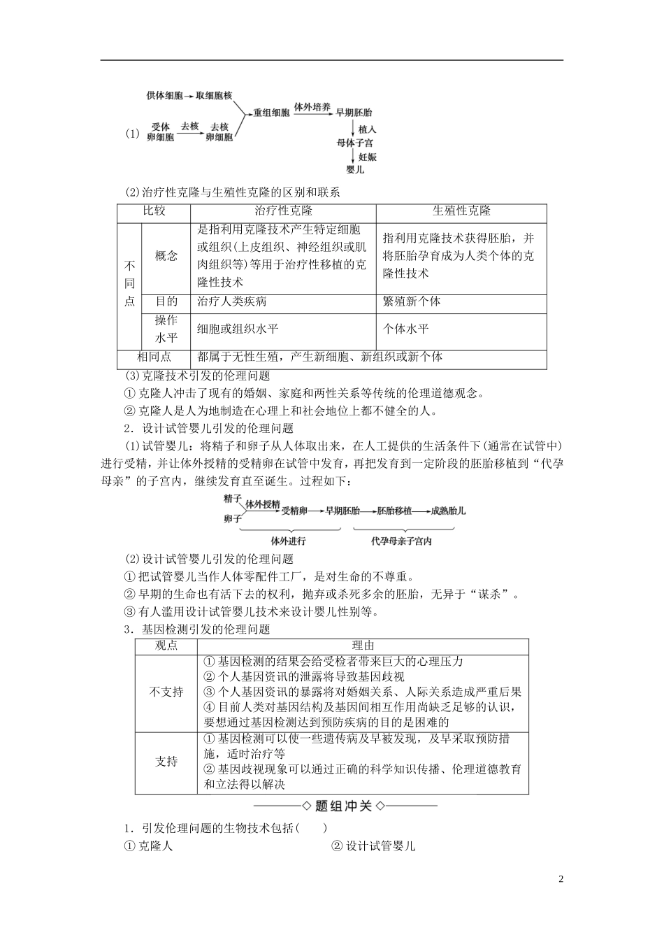 高中生物 第二单元 生态工程与生物安全 第二章 生物安全与生物伦理 第3节 生物伦理学案 中图版选修3-中图版高二选修3生物学案_第2页