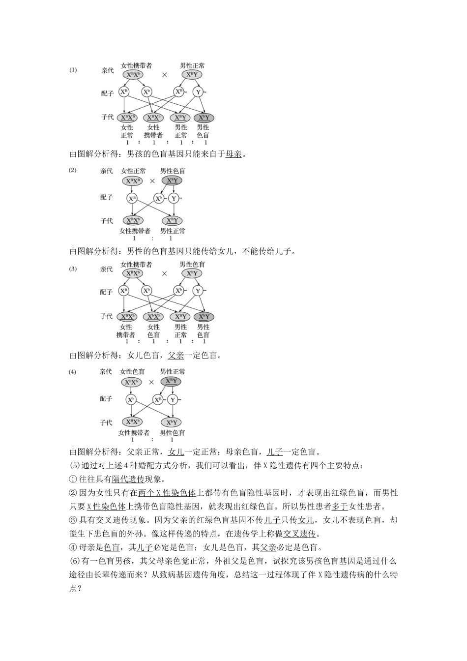 高中生物 第4章 遗传信息的传递规律 第18课时 人的伴性遗传教学案 北师大版必修2-北师大版高一必修2生物教学案_第2页