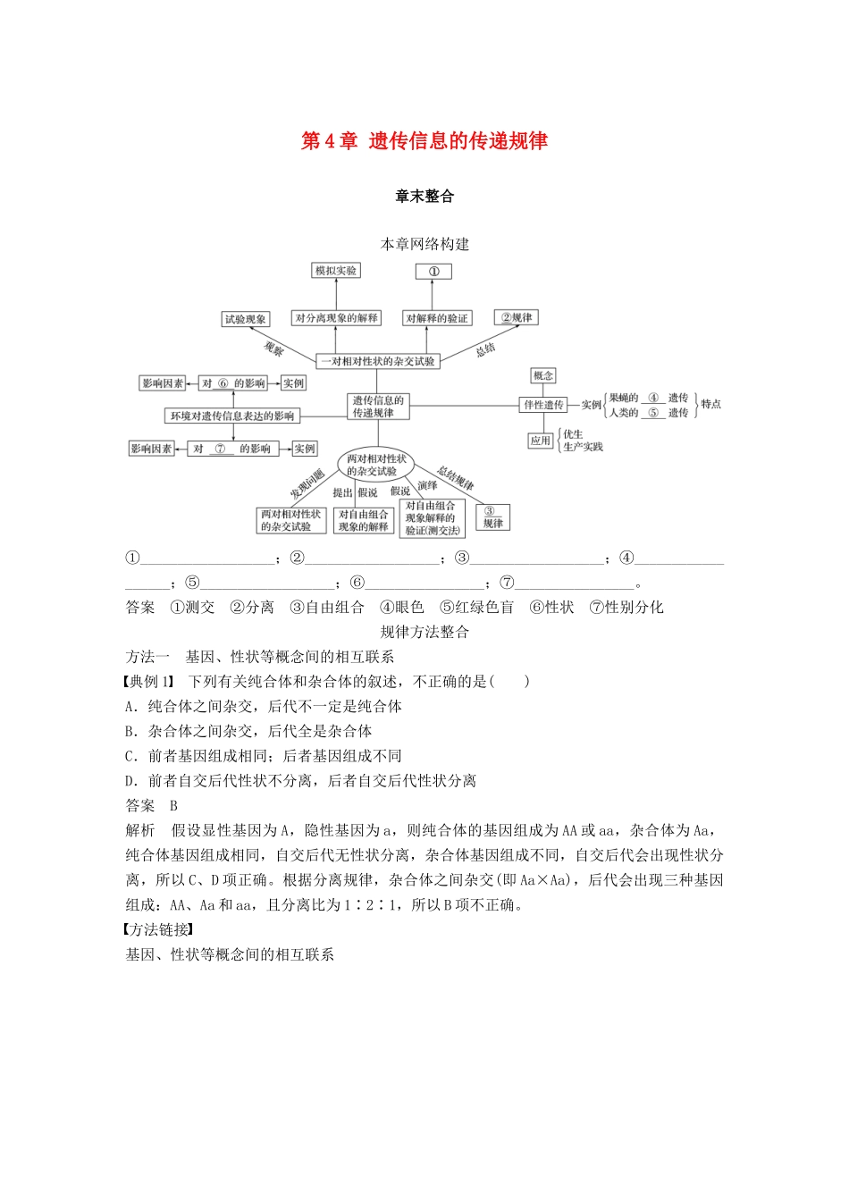 高中生物 第4章 遗传信息的传递规律章末整合教学案 北师大版必修2-北师大版高一必修2生物教学案_第1页