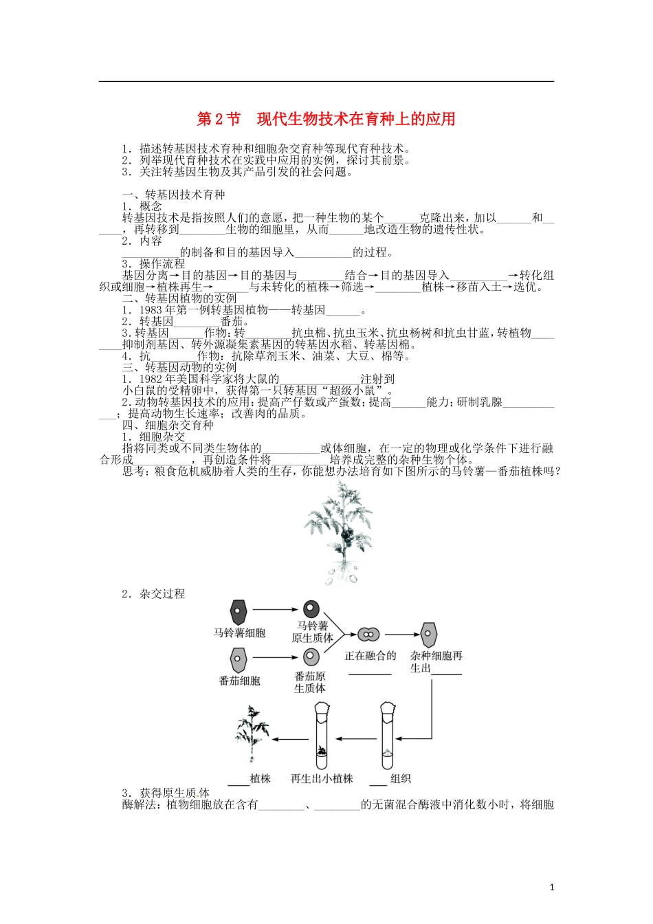 高中生物 第二章 第2节 现代生物技术在育种上的应用导学案 新人教版选修2-新人教版高二选修2生物学案_第1页
