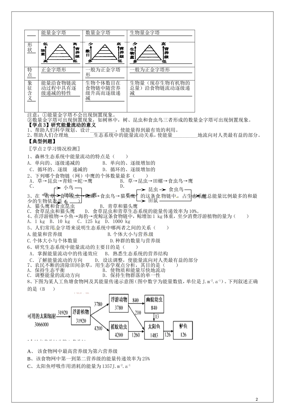 高中生物 第5章 第2节 生态系统的能量流动教学案（1）新人教版必修3-新人教版高二必修3生物教学案_第2页