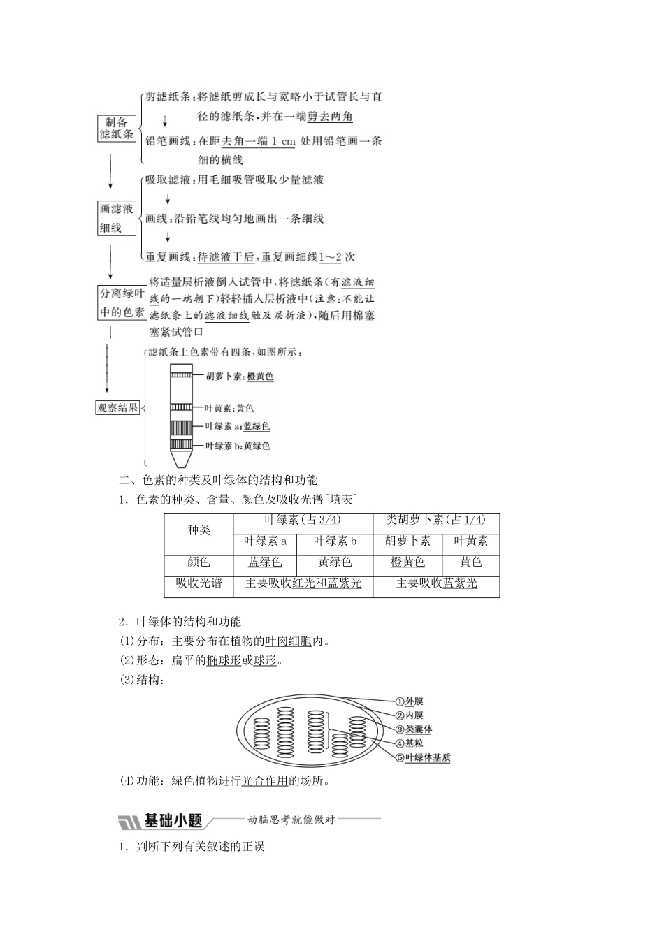高中生物 第5章 第4节 第1课时 捕获光能的色素和结构教学案（含解析）新人教版必修1-新人教版高一必修1生物教学案_第2页
