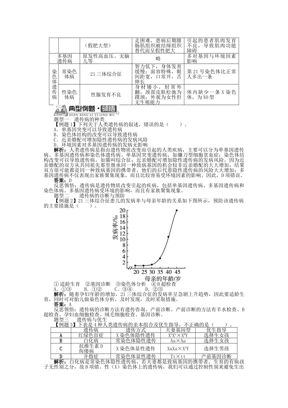 高中生物 第三单元 第二章 第六节 人类遗传病学案（含解析）中图版必修2-中图版高中必修2生物学案_第2页