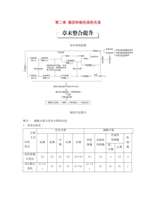 高中生物 第二章 基因和染色体的关系章末整合提升教学案 新人教版必修2-新人教版高一必修2生物教学案