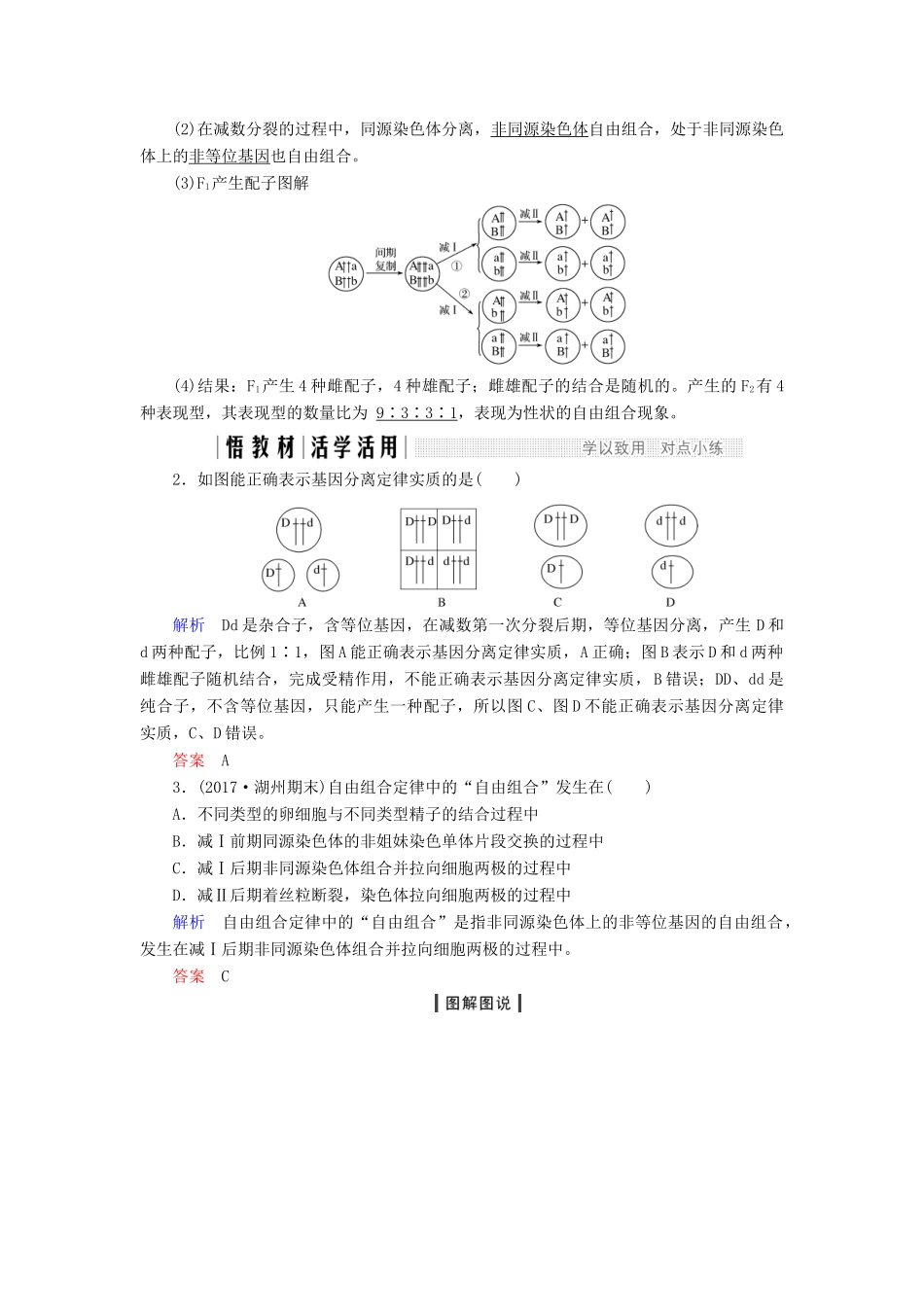 高中生物 第二章 染色体与遗传 第8课时 遗传的染色体学说同步备课教学案 浙科版必修2-浙科版高一必修2生物教学案_第3页
