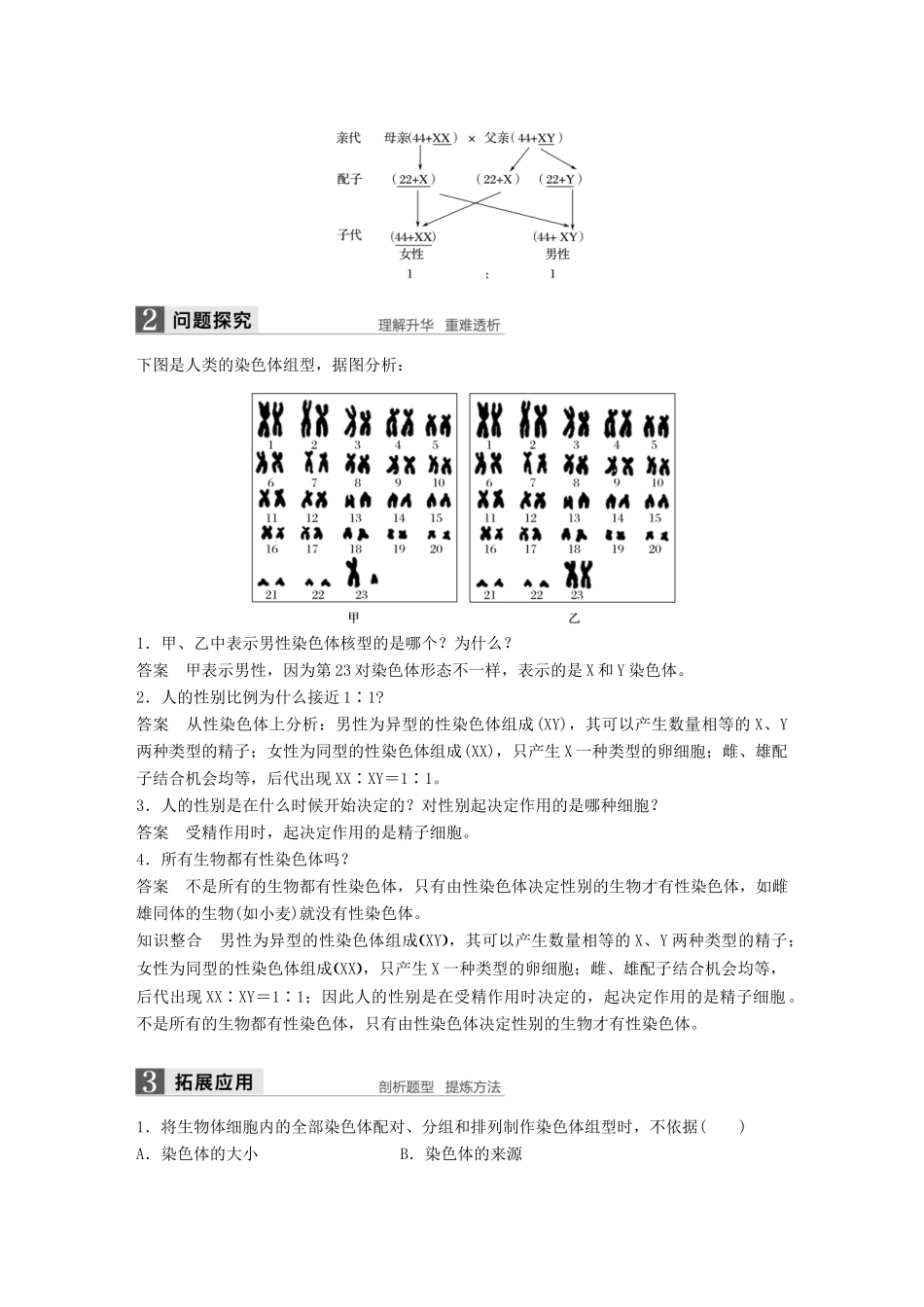 高中生物 第二章 染色体与遗传 第三节 性染色体与伴性遗传 第1课时教学案 浙科版必修2-浙科版高一必修2生物教学案_第2页