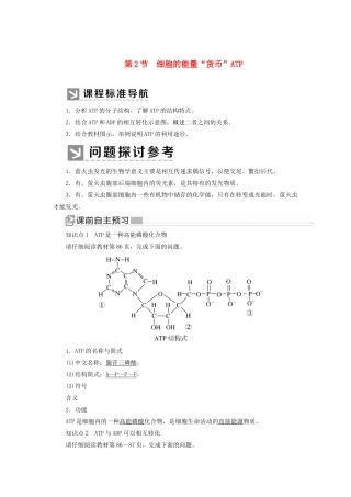 高中生物 第5章 细胞的能量供应和利用 5-2 细胞的能量“货币”ATP教学案 新人教版必修1-新人教版高一必修1生物教学案