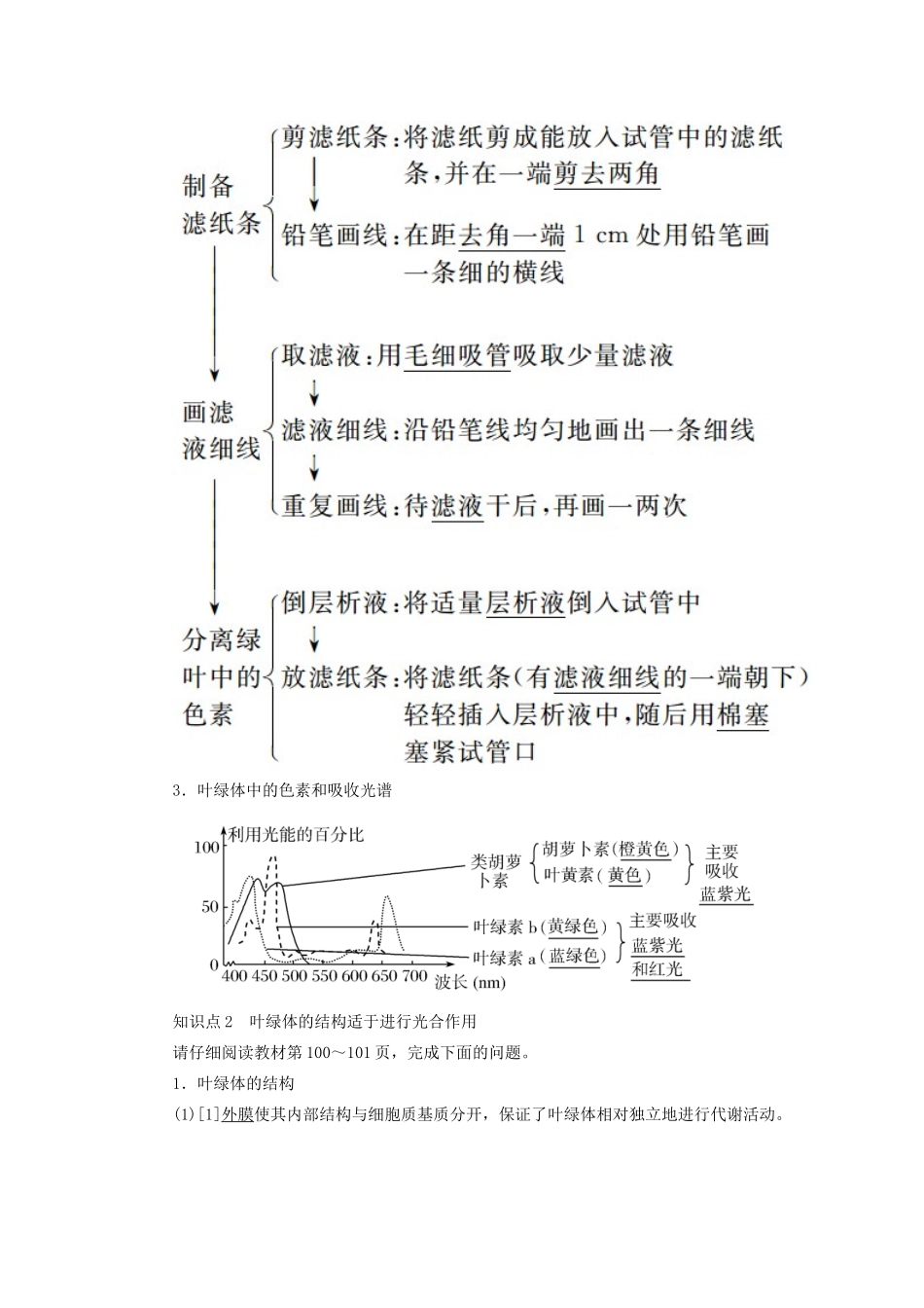 高中生物 第5章 细胞的能量供应和利用 5-4-1 捕获光能的色素和结构教学案 新人教版必修1-新人教版高一必修1生物教学案_第3页