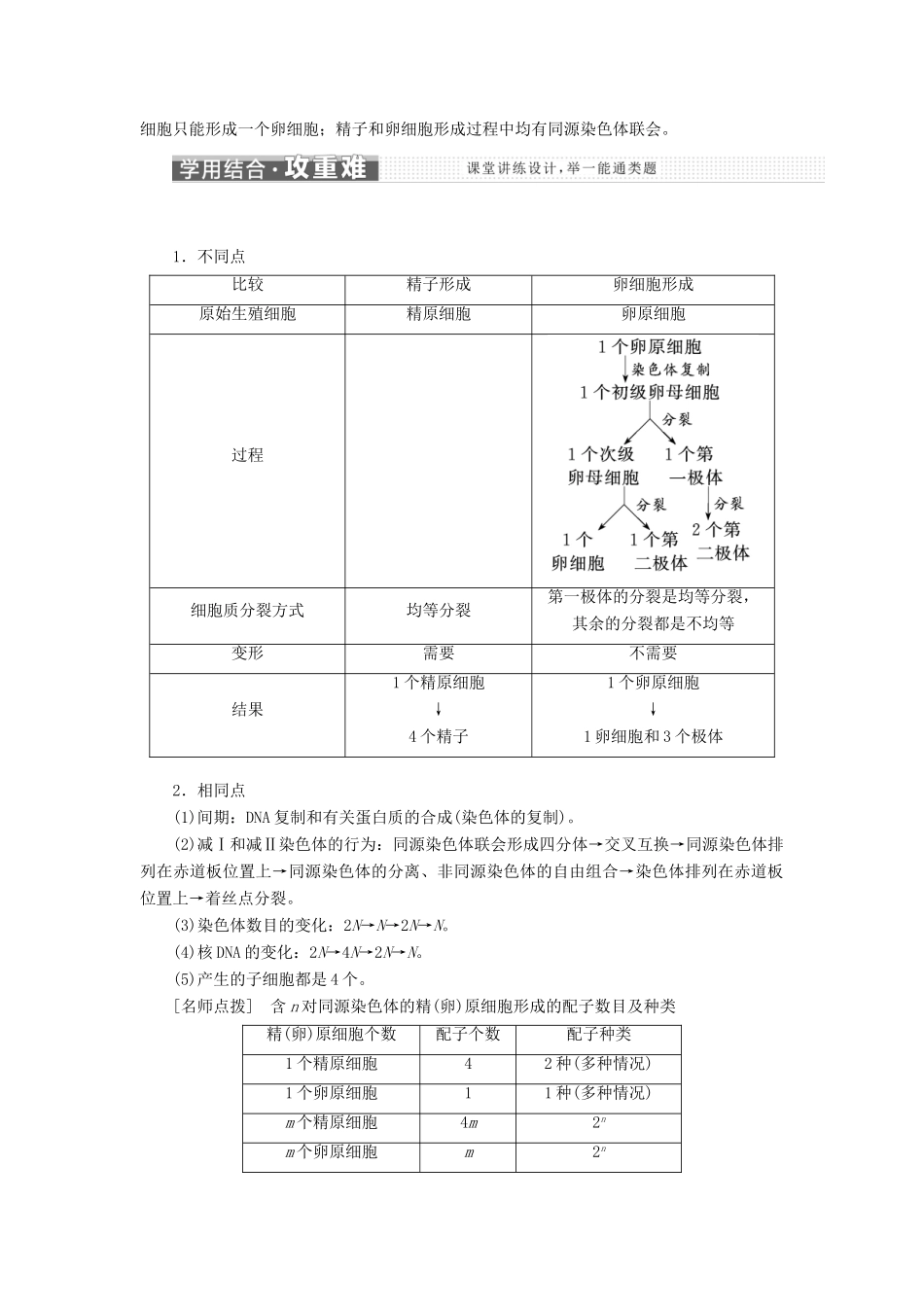 高中生物 第二章 减数分裂和有性生殖 第一节 第2课时 生殖细胞的形成教学案 苏教版必修2-苏教版高一必修2生物教学案_第3页