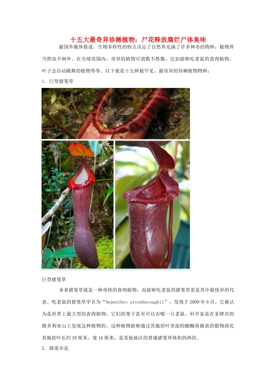 高中生物 十五大最奇异珍稀植物素材_第1页