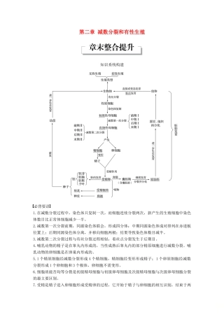 高中生物 第二章 减数分裂和有性生殖章末整合提升教学案 苏教版必修2-苏教版高一必修2生物教学案