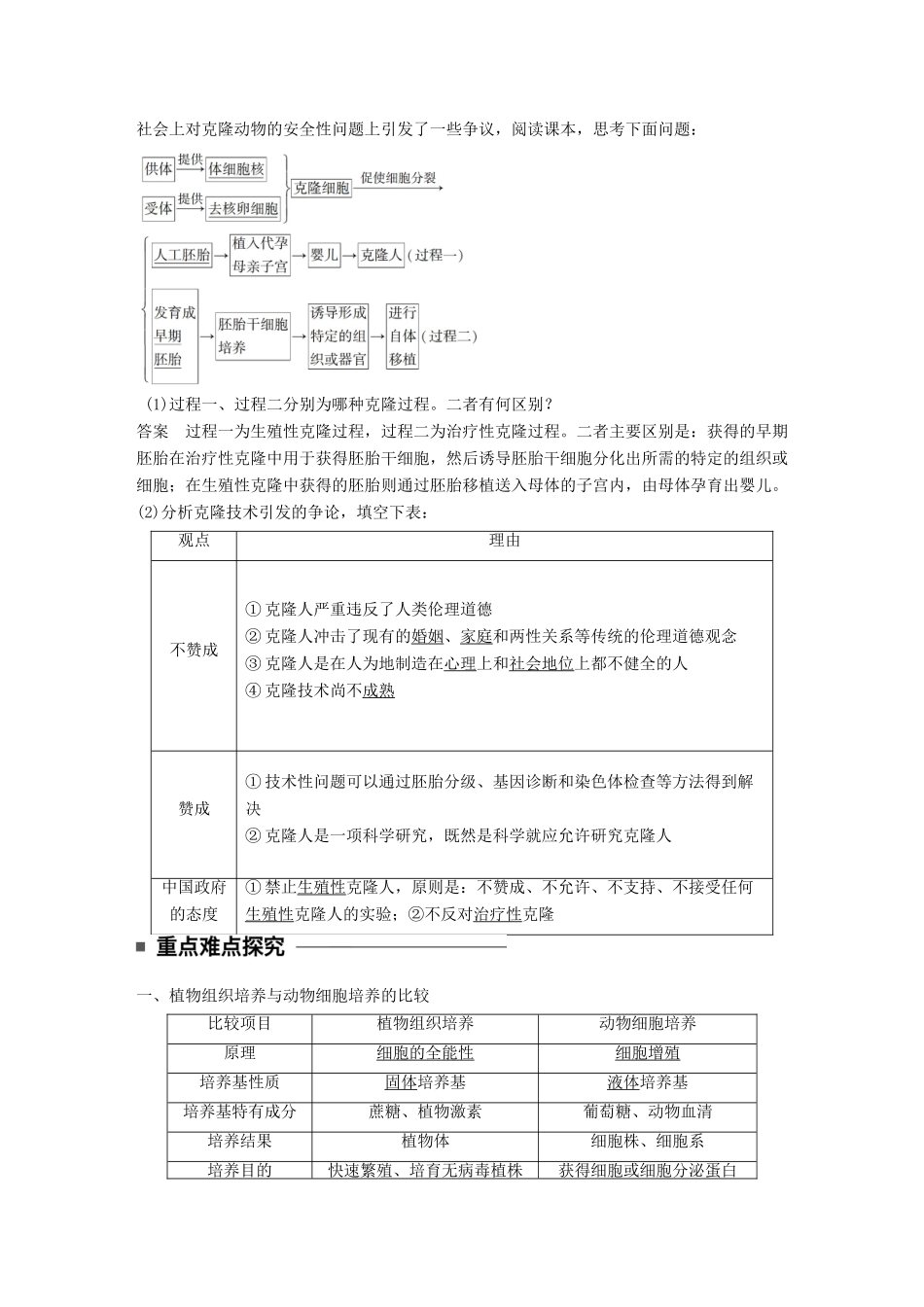 高中生物 第二章 细胞工程 第8课时 动物细胞培养和细胞核移植技术学案 苏教版选修3-苏教版高二选修3生物学案_第3页